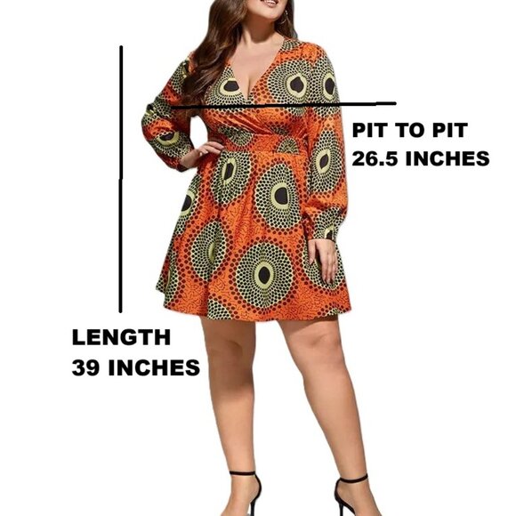 Curvesoul Orange Black Yellow Geometric V Neck Elastic Waist Dress Size 5X NWT - Picture 7 of 14